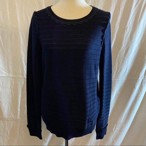 NWT Ann Taylor Scallop Textured Sweater in Navy - Picture 2 of 4
